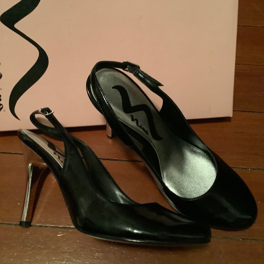 Nina Shoes "Brinlee" black sling back heels size 6.5